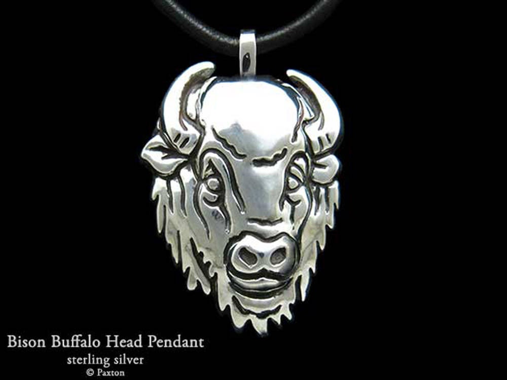 Bison Buffalo Kopf Anhänger Halskette Sterling Silber von PaxtonJewelry