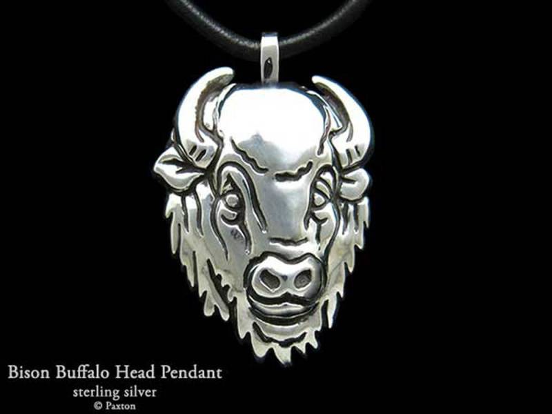 Bison Buffalo Kopf Anhänger Halskette Sterling Silber von PaxtonJewelry