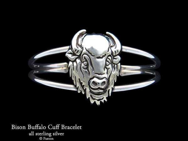 Büffel Armband Sterling Silber Bison Kopf Manschette Handmade von PaxtonJewelry