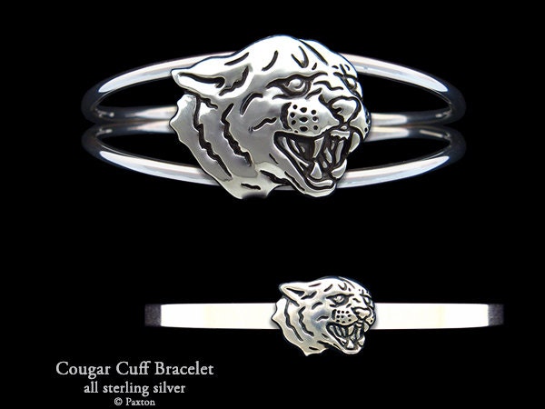 Cougar Armband Sterling Silber Puma Kopf Manschette Handmade von PaxtonJewelry