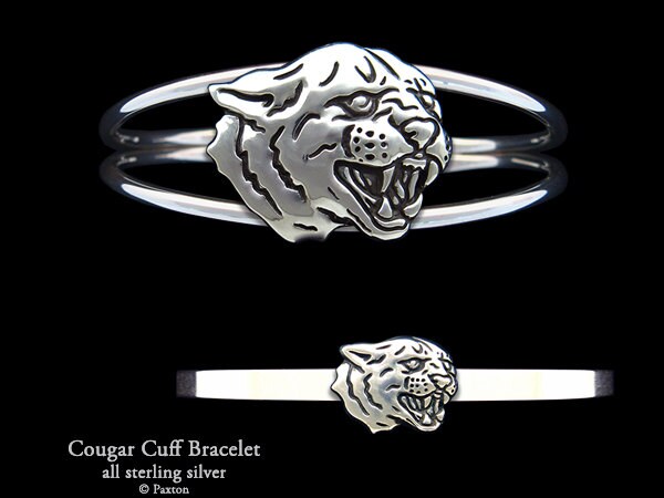 Cougar Armband Sterling Silber Puma Kopf Manschette Handmade von PaxtonJewelry