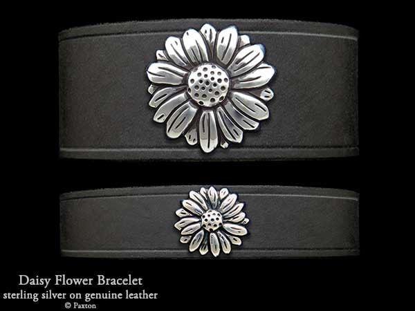 Daisy Lederarmband Sterling Silber Blume Auf von PaxtonJewelry