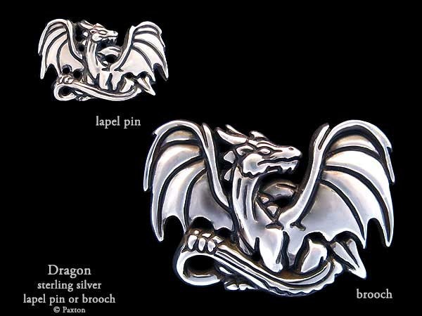 Drachen Anstecknadel Oder Brosche Sterling Silber von PaxtonJewelry