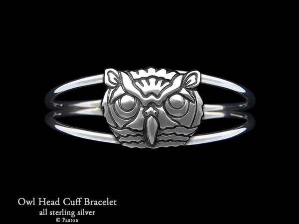 Eule Armband Sterling Silber Eulenkopf Manschette Handmade von PaxtonJewelry