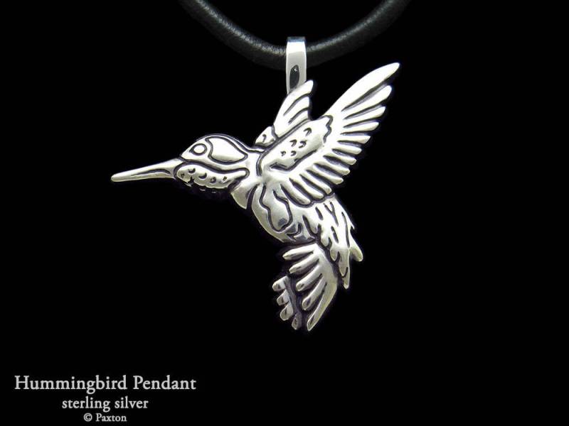 Kolibri Anhänger Halskette Sterling Silber 1 von PaxtonJewelry