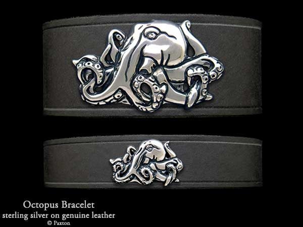 Oktopus Leder Armband Sterling Silber Krake Auf von PaxtonJewelry