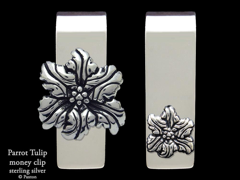 Papagei Tulpe Blume Geldspange Sterling Silber von PaxtonJewelry