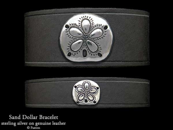 Sanddollar-Lederarmband Sterlingsilber-Sanddollar Auf Lederarmband Sanddollar-Lederarmband Sterlingsilber-Sanddollar Auf Lederarmband von PaxtonJewelry
