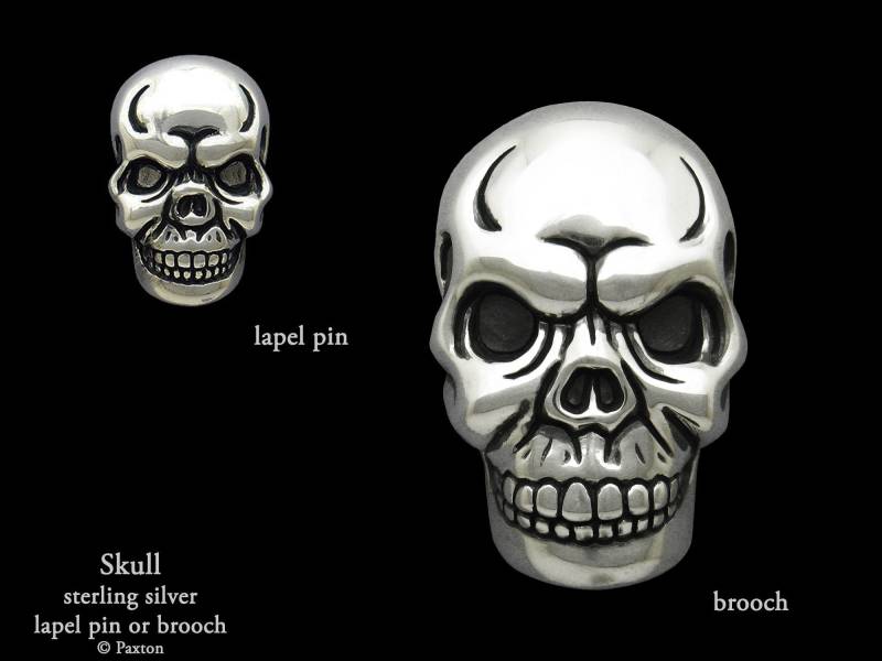 Schädel Anstecknadel Brosche Sterling Silber Skelett Pin, Halloween, Scary, Gothic Pin von PaxtonJewelry