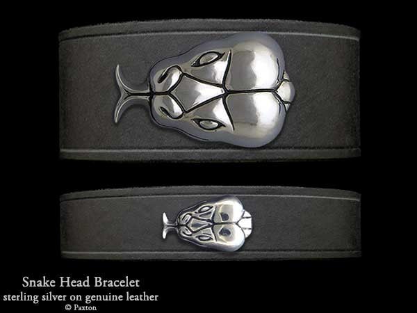 Schlangenkopf-Lederarmband Sterling Silber Schlangenkopf Auf Lederarmband von PaxtonJewelry