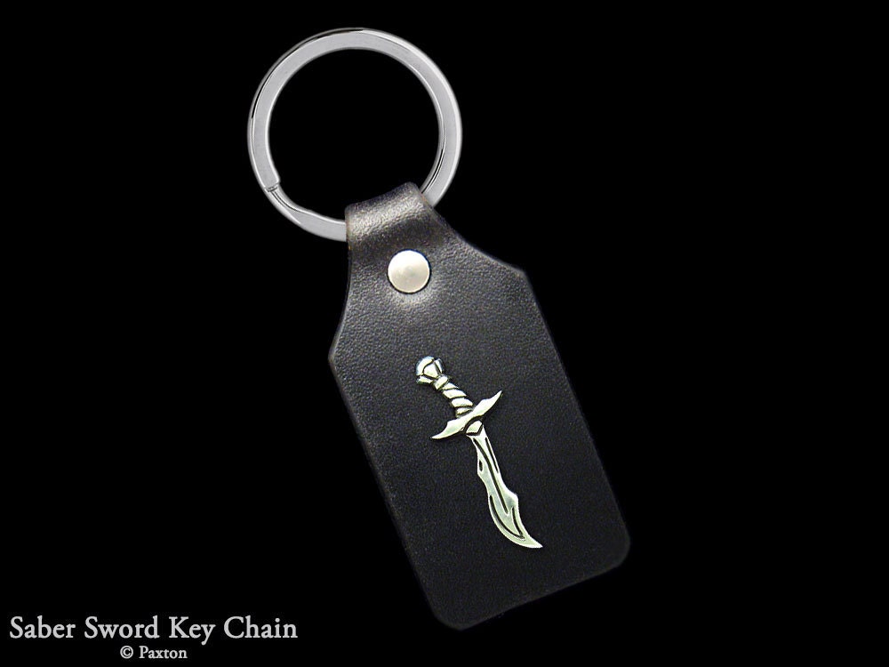 Schwert Schlüsselanhänger/Schlüsselring Aus Sterling Silber Fantasy Säbel An Echtleder von PaxtonJewelry