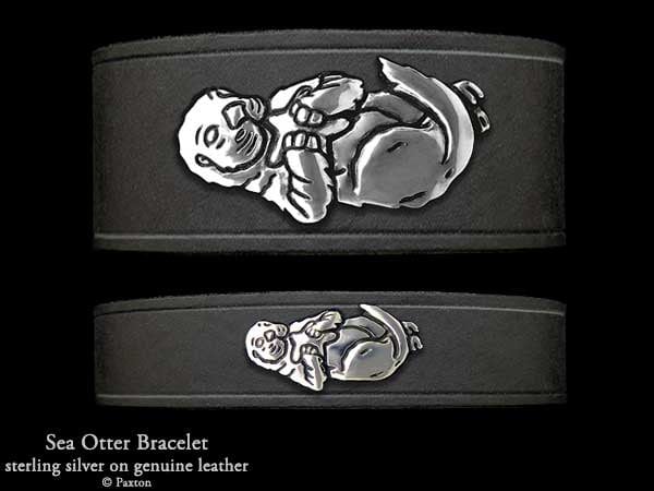 Seeotter-Lederarmband Sterling Silber Seeotter Auf Lederarmband von PaxtonJewelry