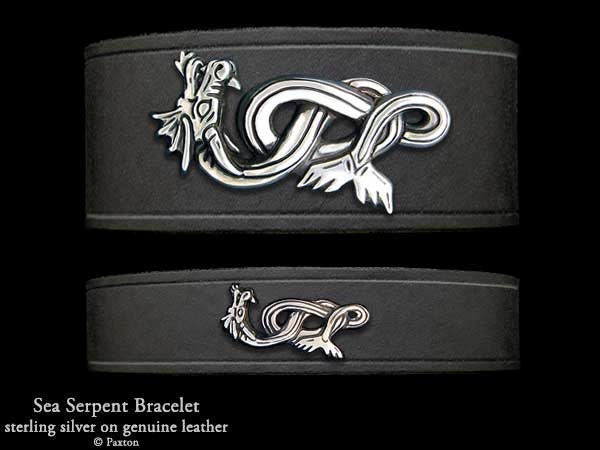 Seeschlangen-Lederarmband Sterling Silber Wasserdrache Am Lederarmband von PaxtonJewelry