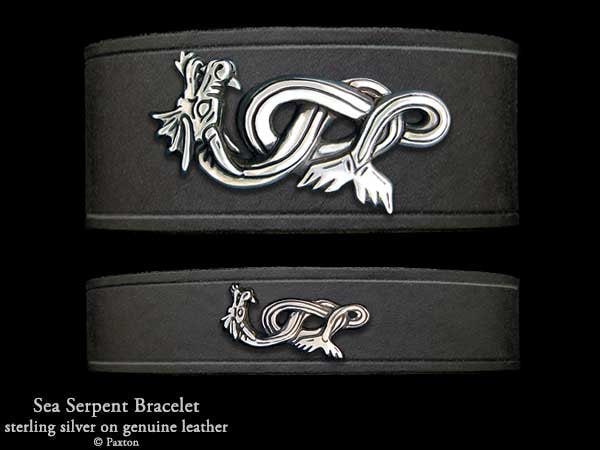 Seeschlangen-Lederarmband Sterling Silber Wasserdrache Am Lederarmband von PaxtonJewelry