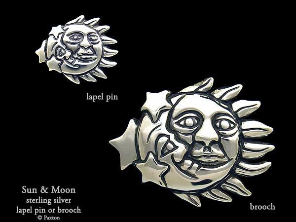 Sonne Mond Anstecknadel Oder Brosche Sterling Silber von PaxtonJewelry