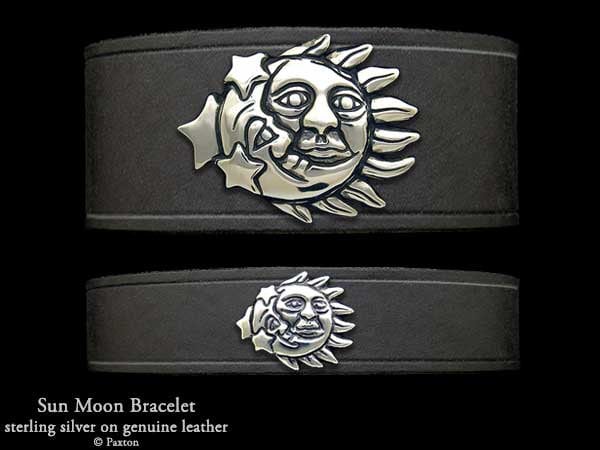 Sonne Mond Lederarmband Sterling Silber Auf von PaxtonJewelry