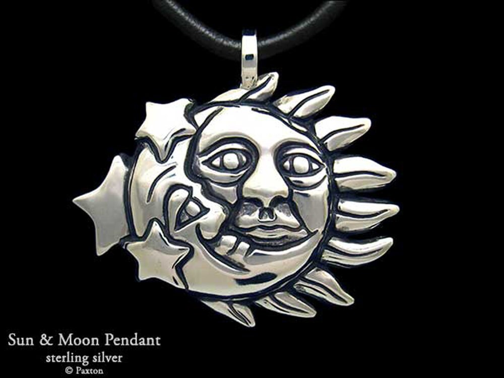 Sun & Moon Anhänger Halskette Sterling Silber von PaxtonJewelry