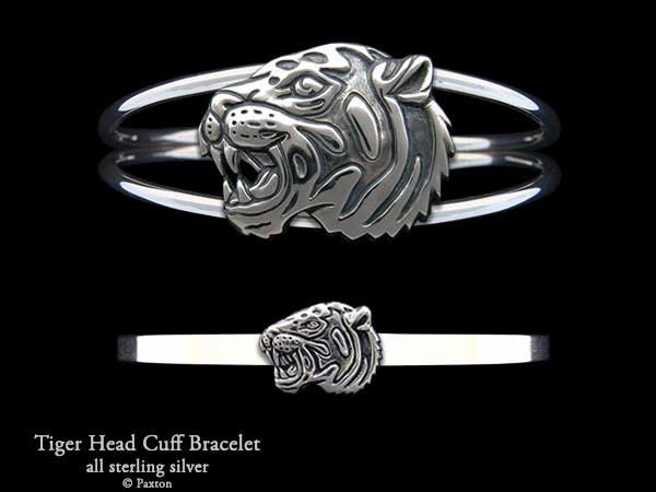 Tiger Armband Sterling Silber Kopf Manschette Handmade von PaxtonJewelry