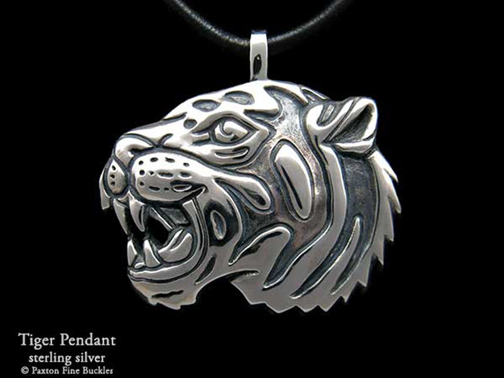 Tigerkopf Anhänger Halskette Sterling Silber von PaxtonJewelry