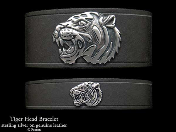 Tigerkopf-Lederarmband Sterling Silber Tigerkopf Auf Lederarmband von PaxtonJewelry