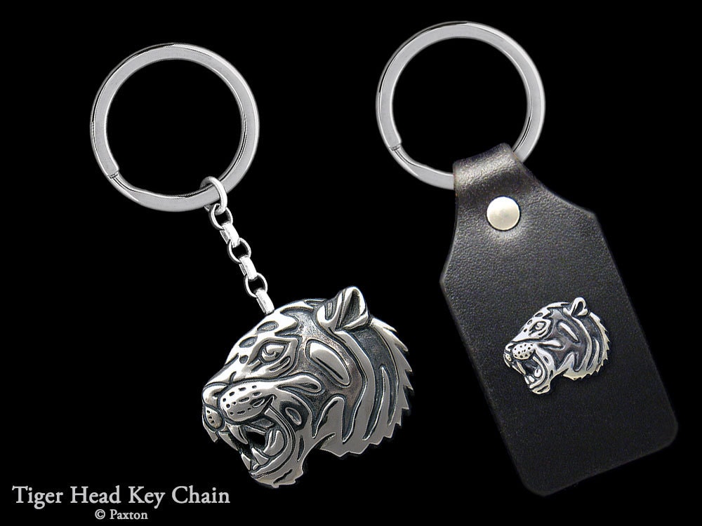 Tigerkopf Schlüsselanhänger/Aus Sterling Silber Oder Tiger An Echtleder von PaxtonJewelry