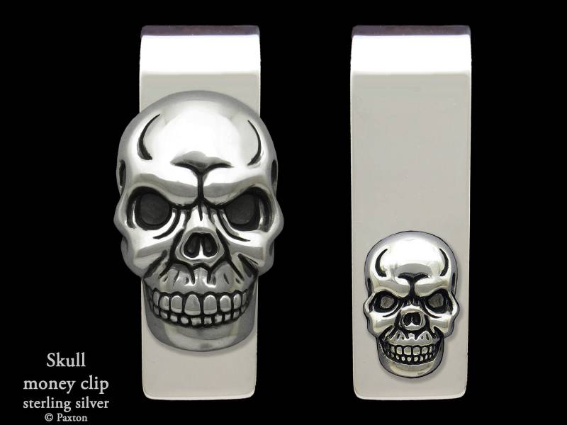 Totenkopf Geldklammer in Sterling Silber, Skelett Herrenschmuck Gothic von PaxtonJewelry