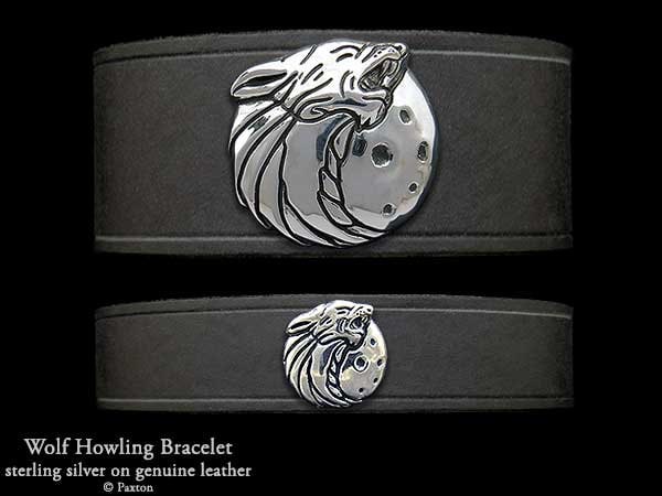 Wolf Heulende Lederarmband Sterling Silber Wolfskopf Auf von PaxtonJewelry