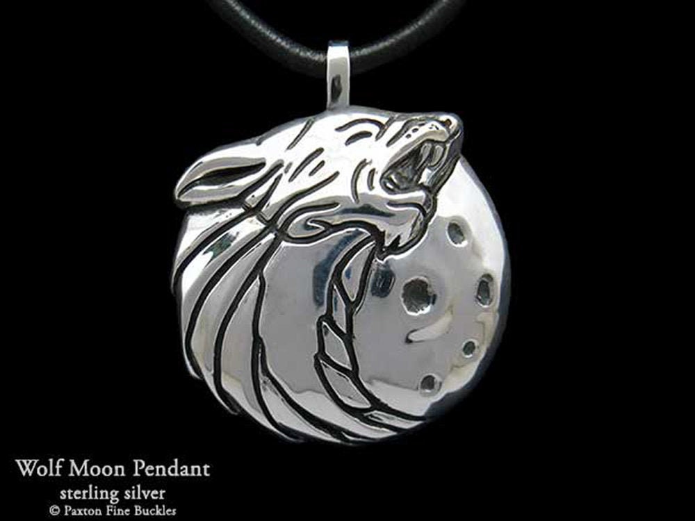 Wolf Mond Anhänger Halskette Sterling Silber von PaxtonJewelry