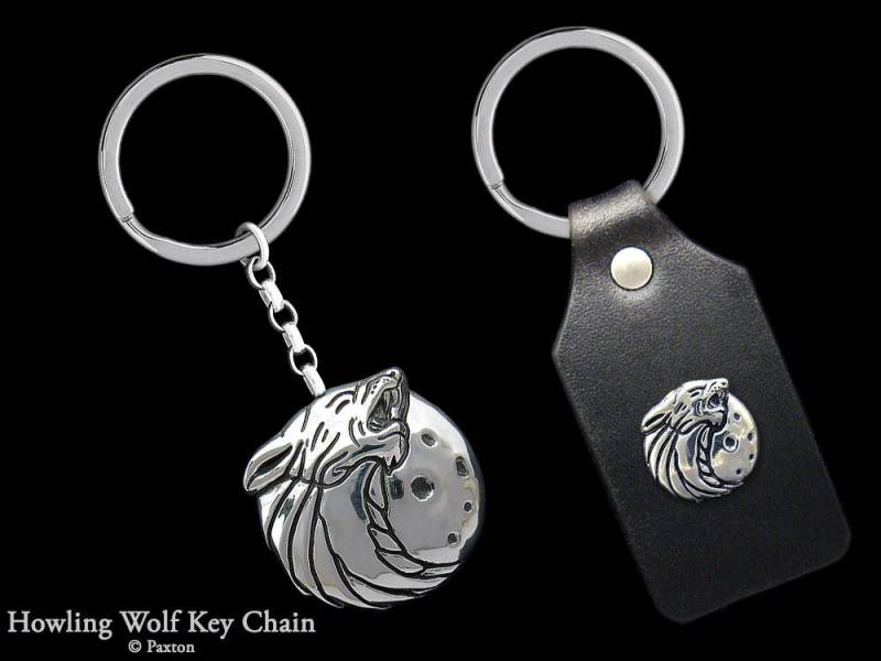 Wolfskopf Schlüsselanhänger/sterling Silber Oder Wolf Mit Mond Auf Echtleder von PaxtonJewelry