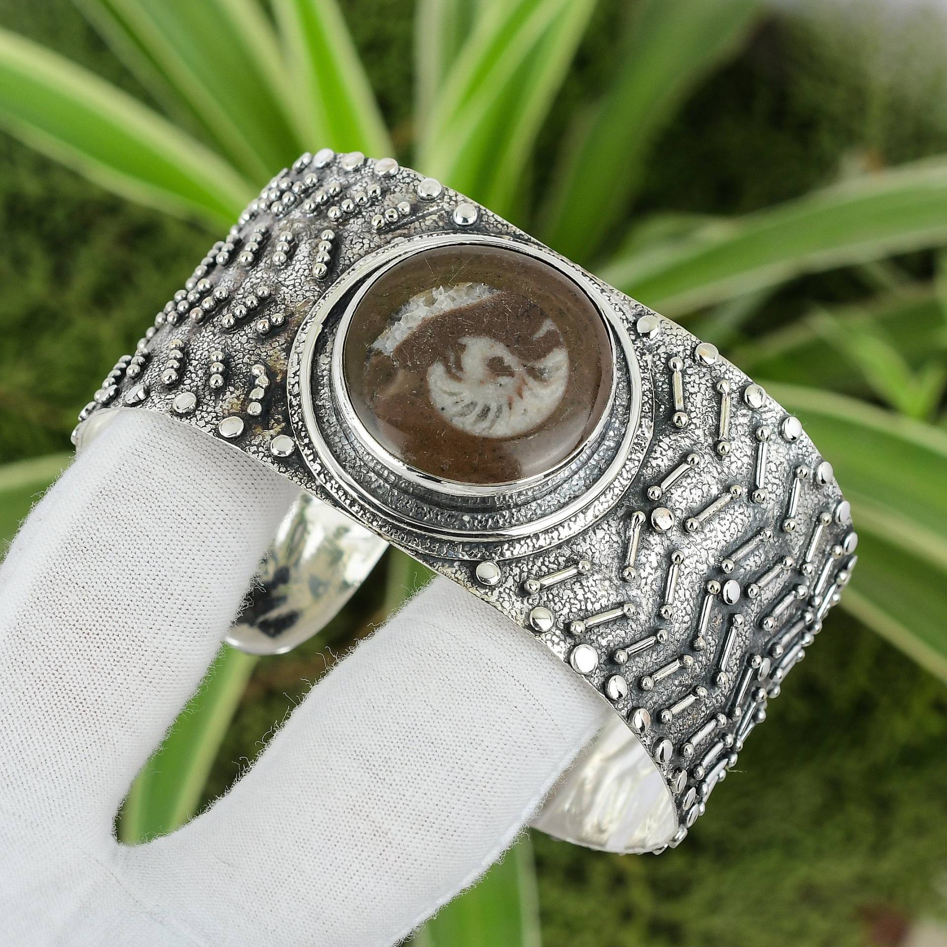 Ammonit Fossil Armband 925 Sterling Silber Verstellbarer Armreif Handmade Schmuck Edelstein von PayalCreations