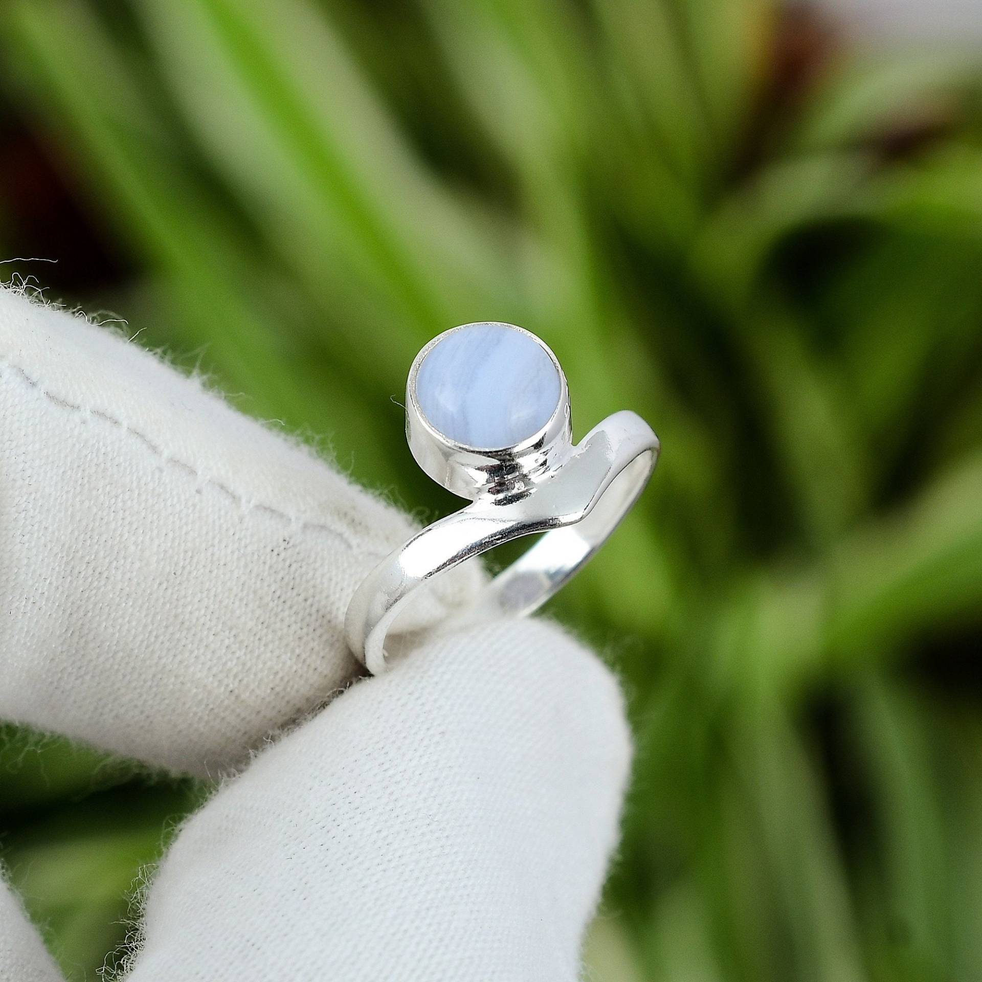 Blauer Spitzen Achat Ring 925 Sterling Silber Größe 5, 75 Sehr Hübscher Edelstein Handgemacht Schmuck Für Frauen Besonderer Geschenk von PayalCreations