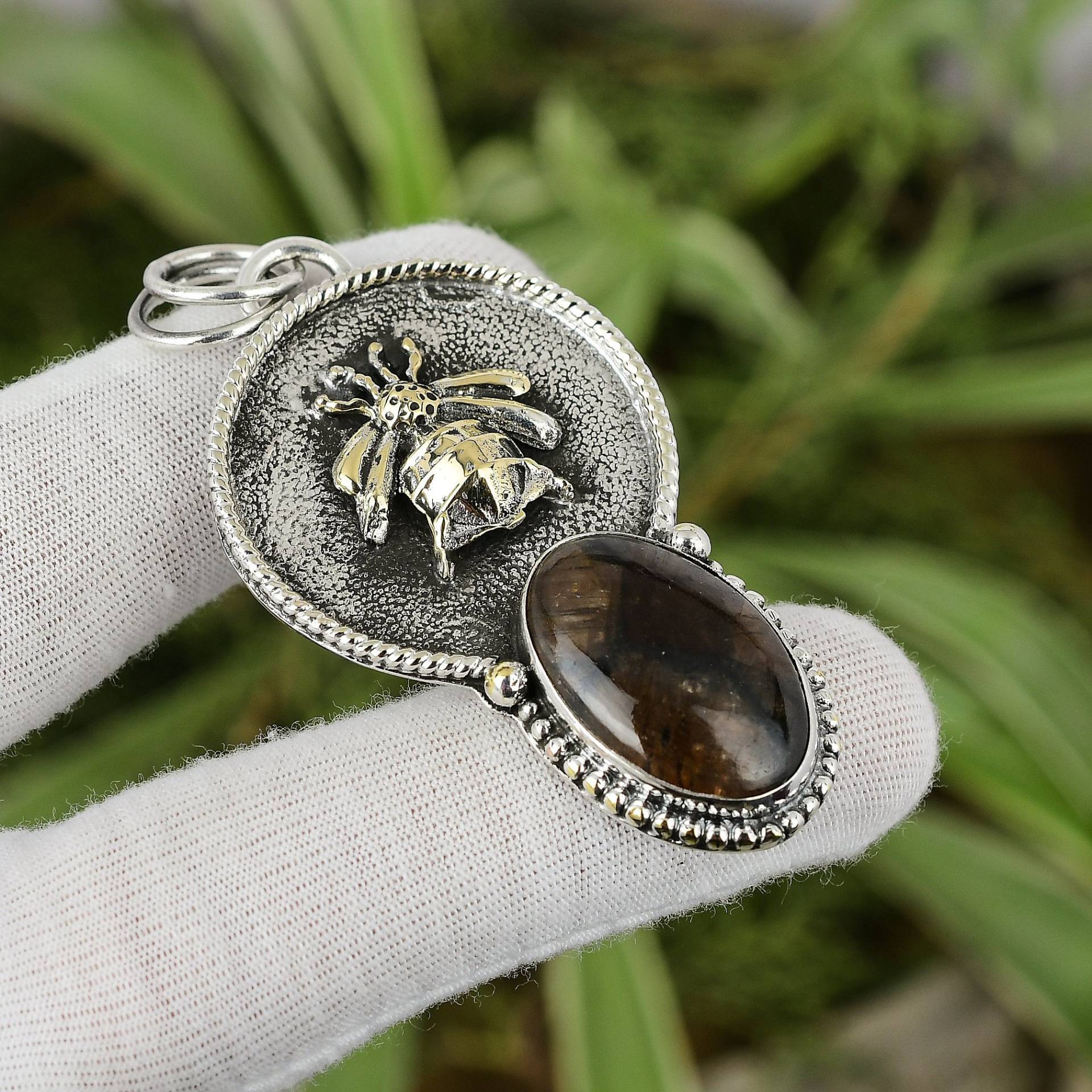 Chiasolith Anhänger 925 Sterling Silber 18K Vergoldet Handarbeit Schmuck Edelstein Damen Besonderes Geschenk Spinne von PayalCreations