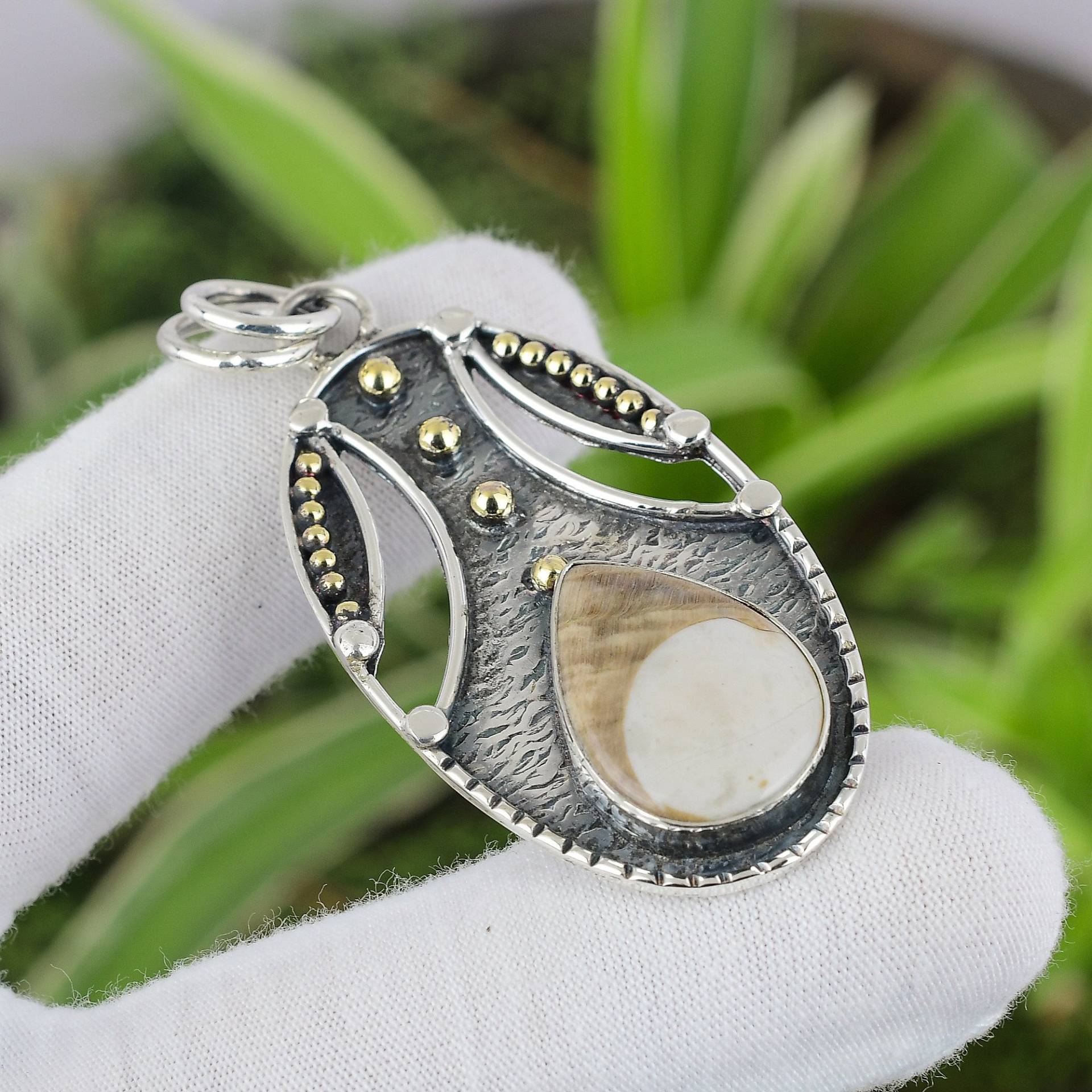 Erdnuss Holz Jaspis Anhänger 925 Sterling Silber 18K Vergoldet Echt Edelstein Handgemacht Erstaunlich Schmuck Für Frauen von PayalCreations