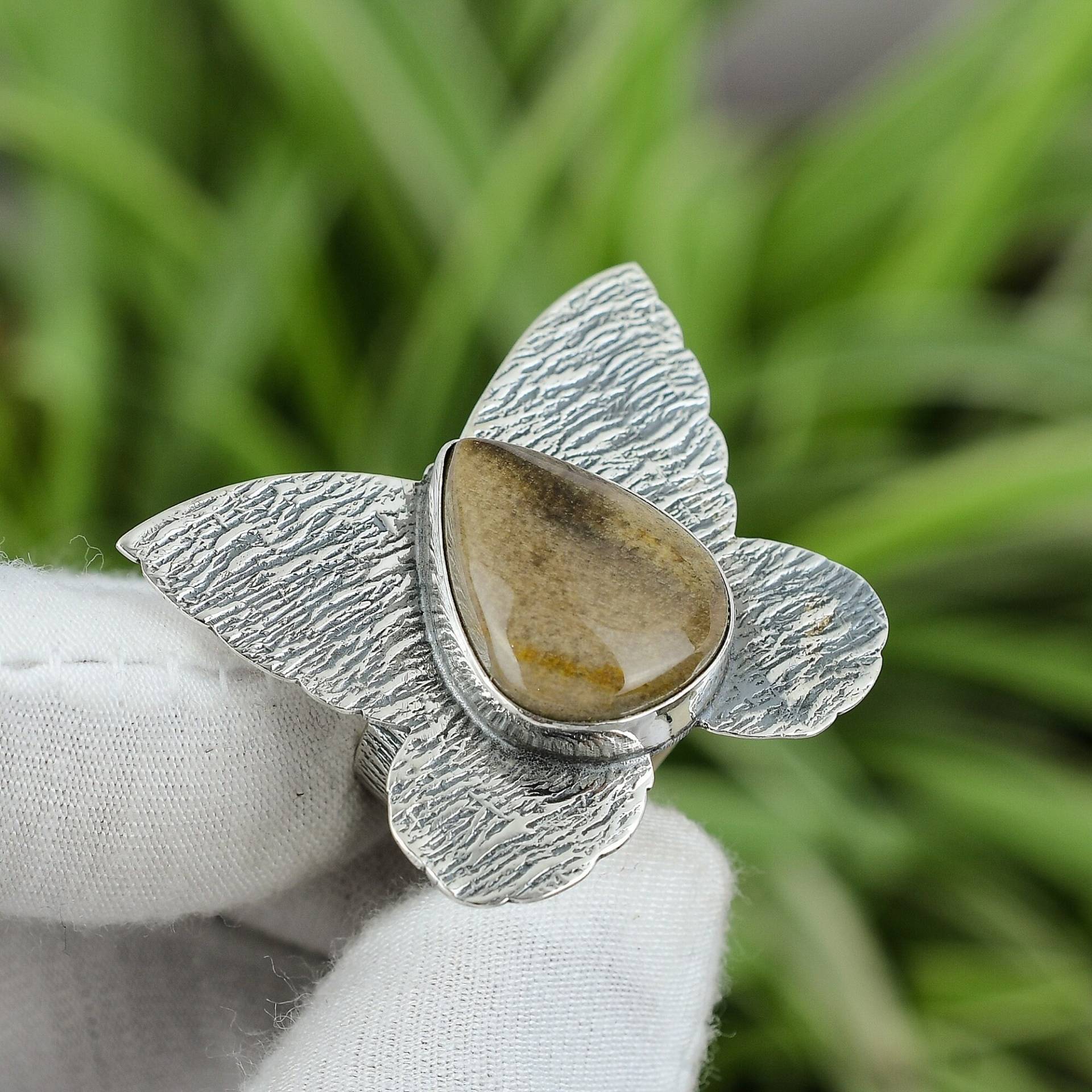 Erdnuss Holz Jaspis Ring 925 Sterling Silber Größe 7 Handarbeit Boho Schmuck Edelstein Jahrestag Geschenk von PayalCreations