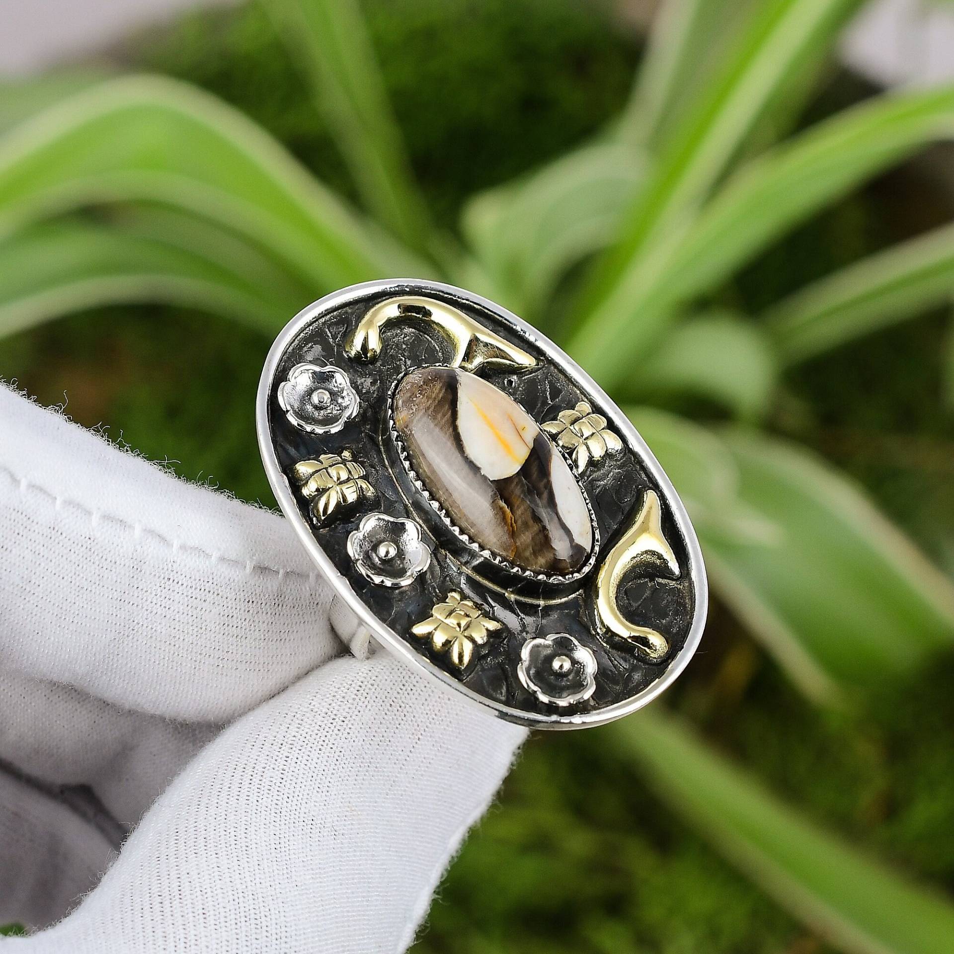 Erdnuss Holz Jaspis Ring 925 Sterling Silber Verstellbarer 18K Vergoldet Echter Edelstein Handgemacht Schmuck Geschenk Für Mama von PayalCreations