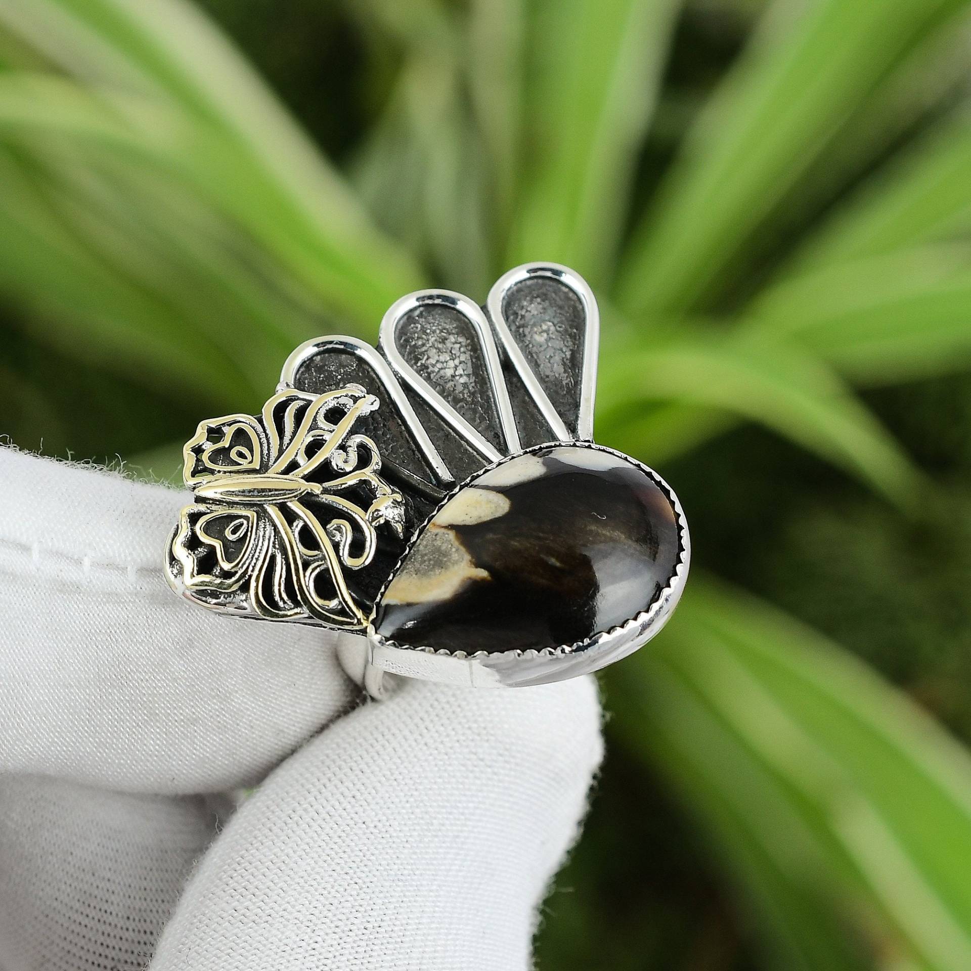 Erdnuss Holz Jaspis Ring 925 Sterling Silber Verstellbarer 18K Vergoldet Edelstein Schmetterling Handgefertigt Geschenk Für Mutter von PayalCreations