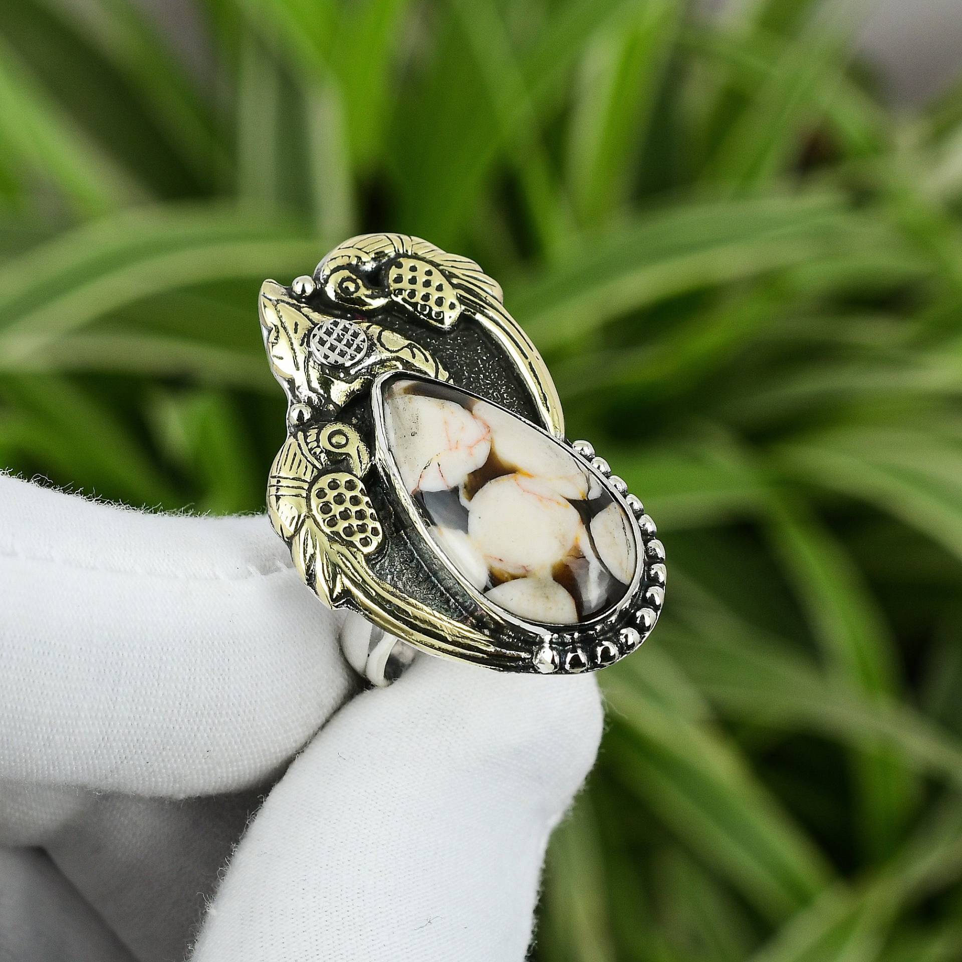 Erdnuss Holz Jaspis Ring 925 Sterling Silber Verstellbarer 18K Vergoldet Handgefertigt Edelstein Frauen Papagei Hochzeit Geschenk von PayalCreations