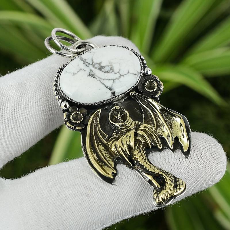 Howlith Anhänger 925 Sterling Silber 18K Vergoldet Echt Edelstein Handarbeit Mode Teufel Schmuck Neujahr Geschenk von PayalCreations