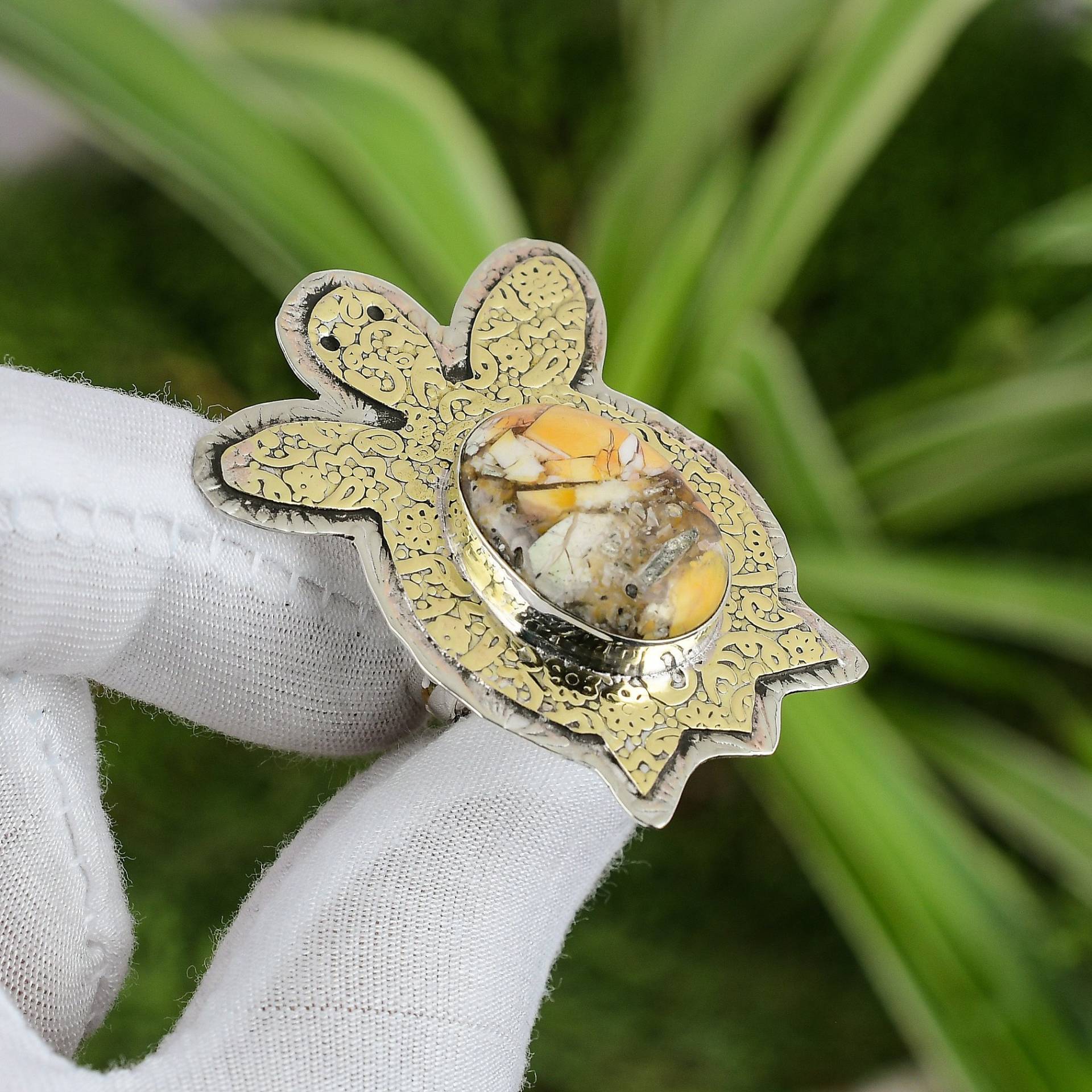 Mookait Ring 925 Sterling Silber Verstellbarer 18K Vergoldet Echter Edelstein Handarbeit Schmuck Schildkröte von PayalCreations