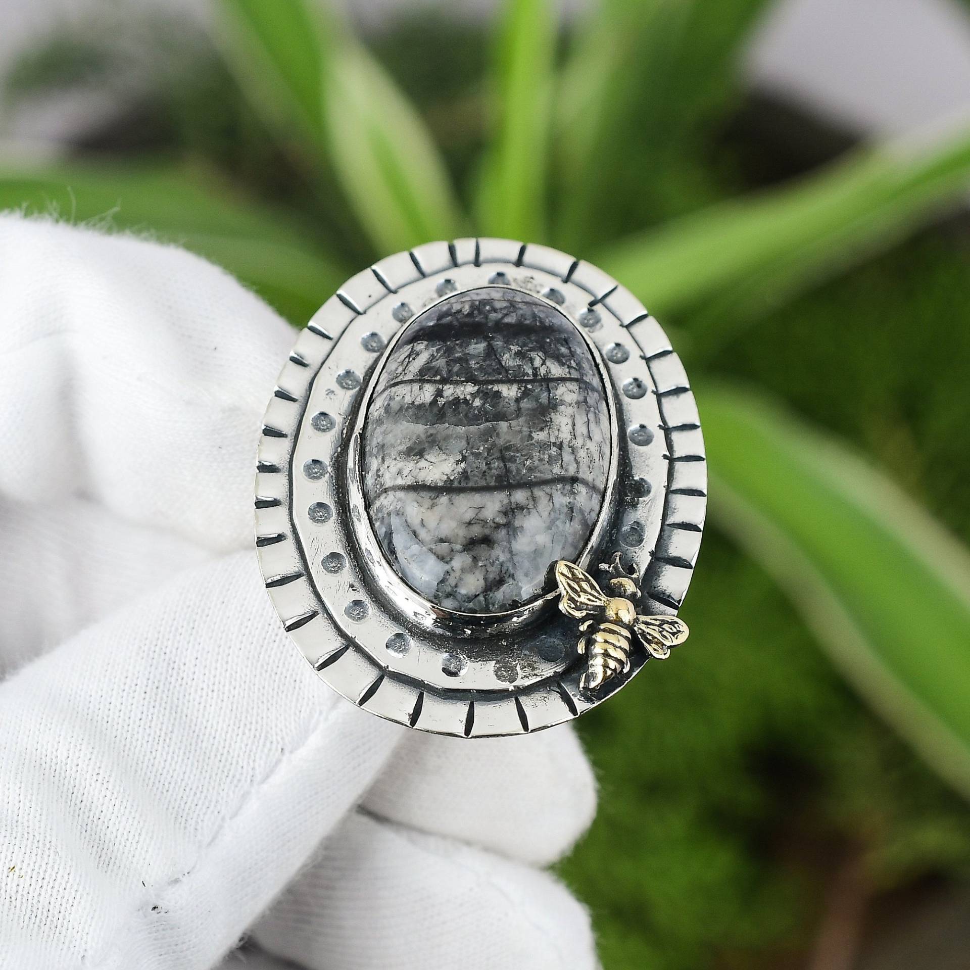 Orthoceras Fossil Ring 925 Sterling Silber Verstellbarer 18K Vergoldet Bienen Edelstein Handgemacht Schmuck Geschenk Für Mama von PayalCreations