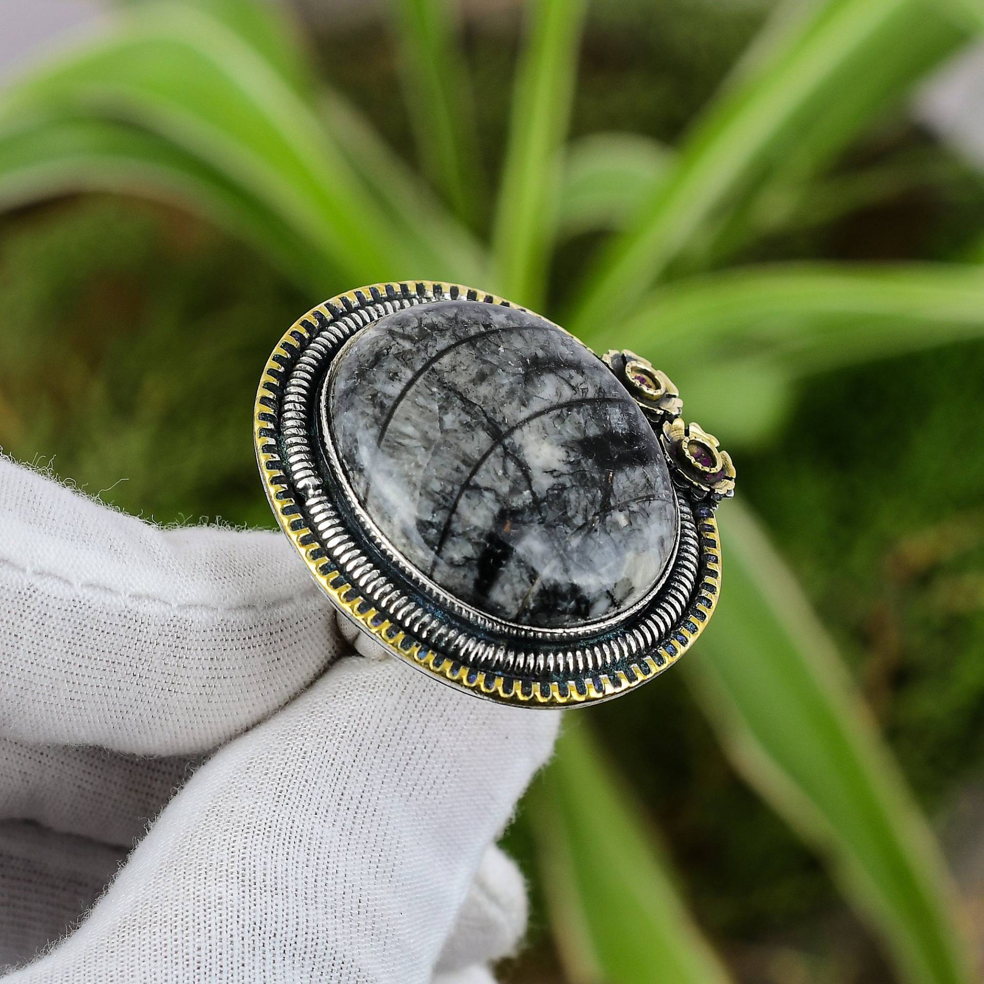 Orthoceras Fossil Ring 925 Sterling Silber Verstellbarer 18K Vergoldet Edelstein Handgefertigter Schmuck Perfektes Geschenk Für Mama von PayalCreations