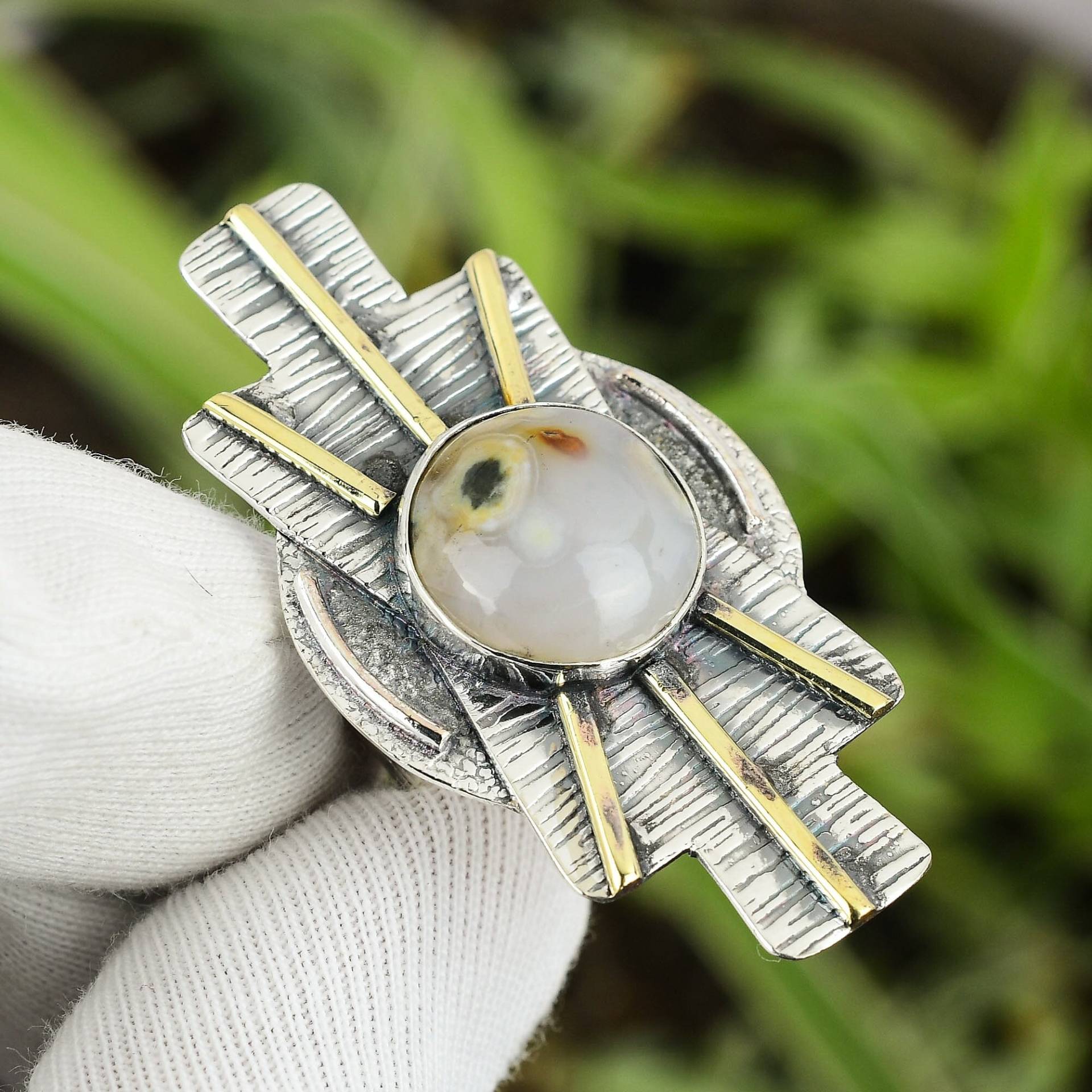 Ozean Jaspis Ring 925 Sterling Silber Größe 6.5 18K Vergoldet Handmade Edelstein Verlobungsring Boho Hippie Ringe von PayalCreations