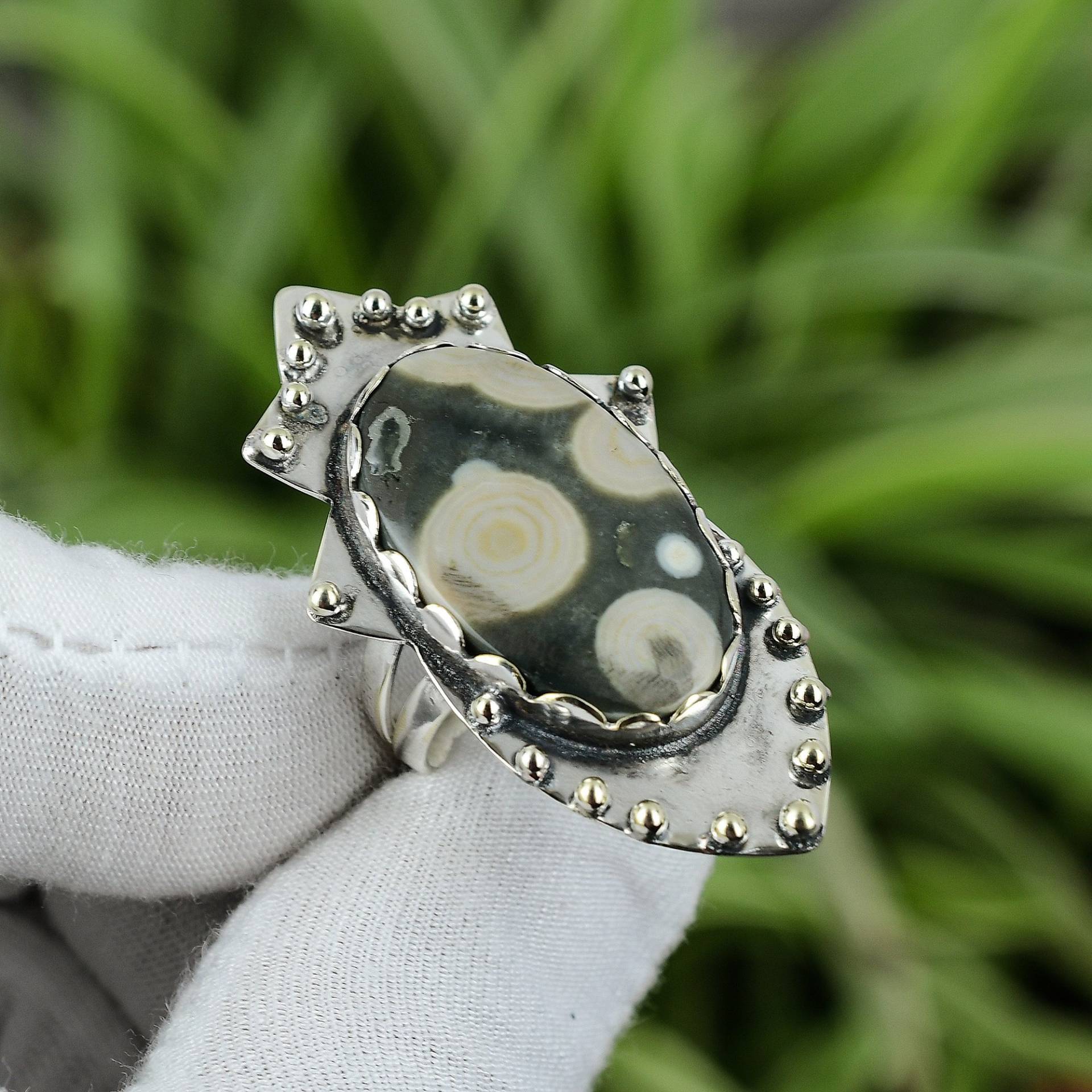 Ozean Jaspis Ring 925 Sterling Silber Größe 7, 75 Natur Edelstein Handarbeit Boho Schmuck Verlobung Geschenk Für Sie Frauen von PayalCreations