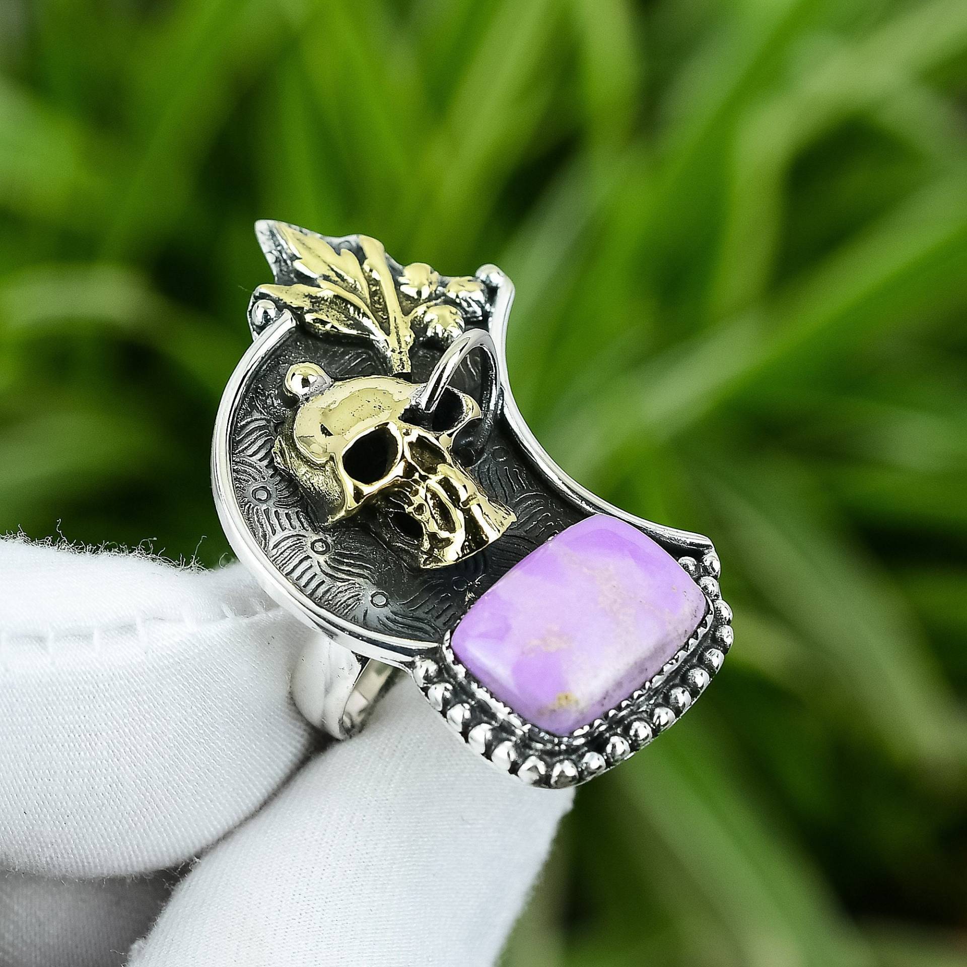 Phosphosiderit Ring 925 Sterling Silber Verstellbarer 18K Vergoldet Edelstein Totenkopf Handarbeit Boho Schmuck Frauen Besonderes Geschenk von PayalCreations