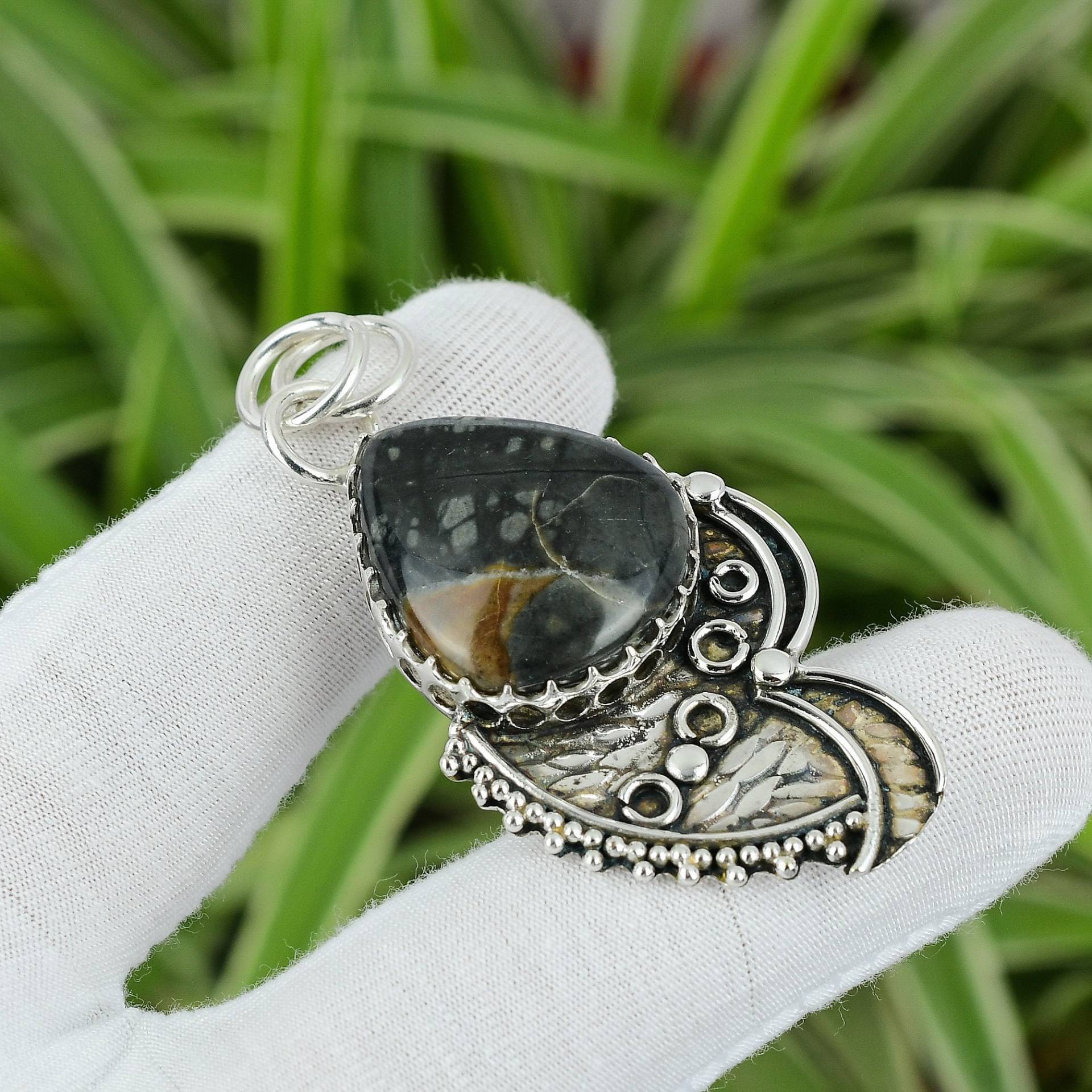 Picasso Jaspis Anhänger 925 Sterling Silber Edelstein Handarbeit Unikat Design Damen Besonderes Geschenk von PayalCreations