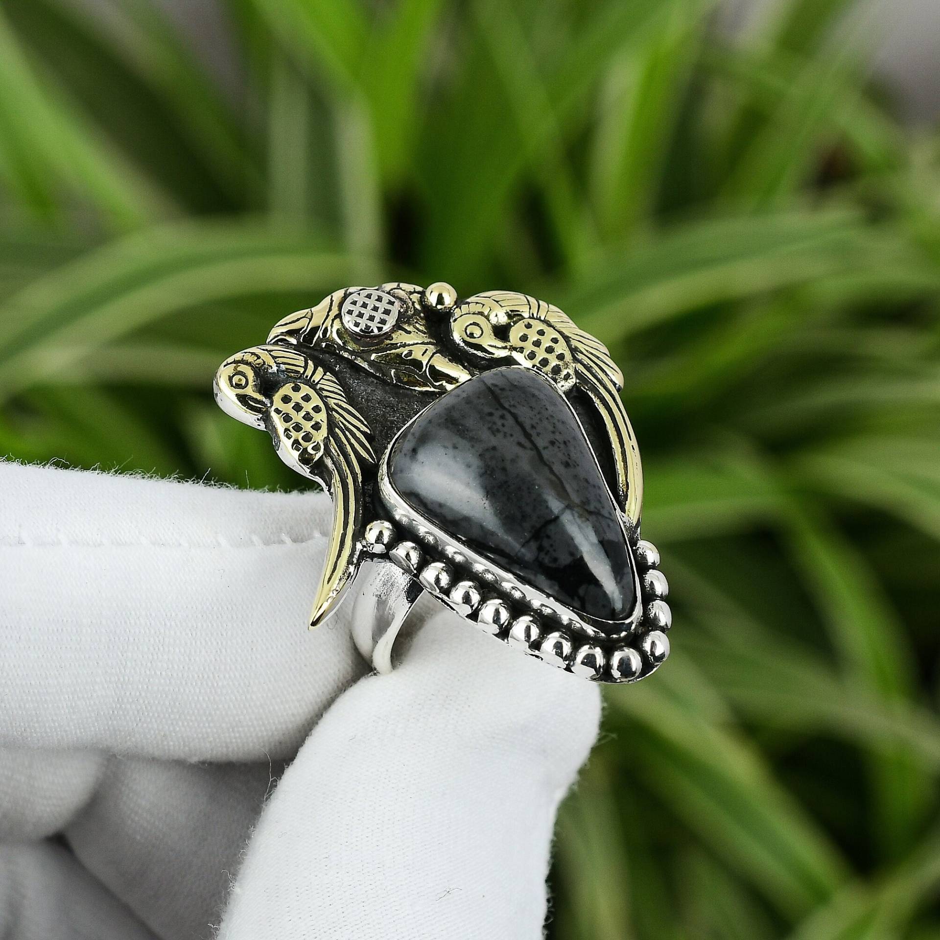 Picasso Jaspis Ring 925 Sterling Silber Verstellbarer 18K Vergoldet Handgefertigt Edelstein Schmuck Verlobungsring Geschenk Für Sie von PayalCreations