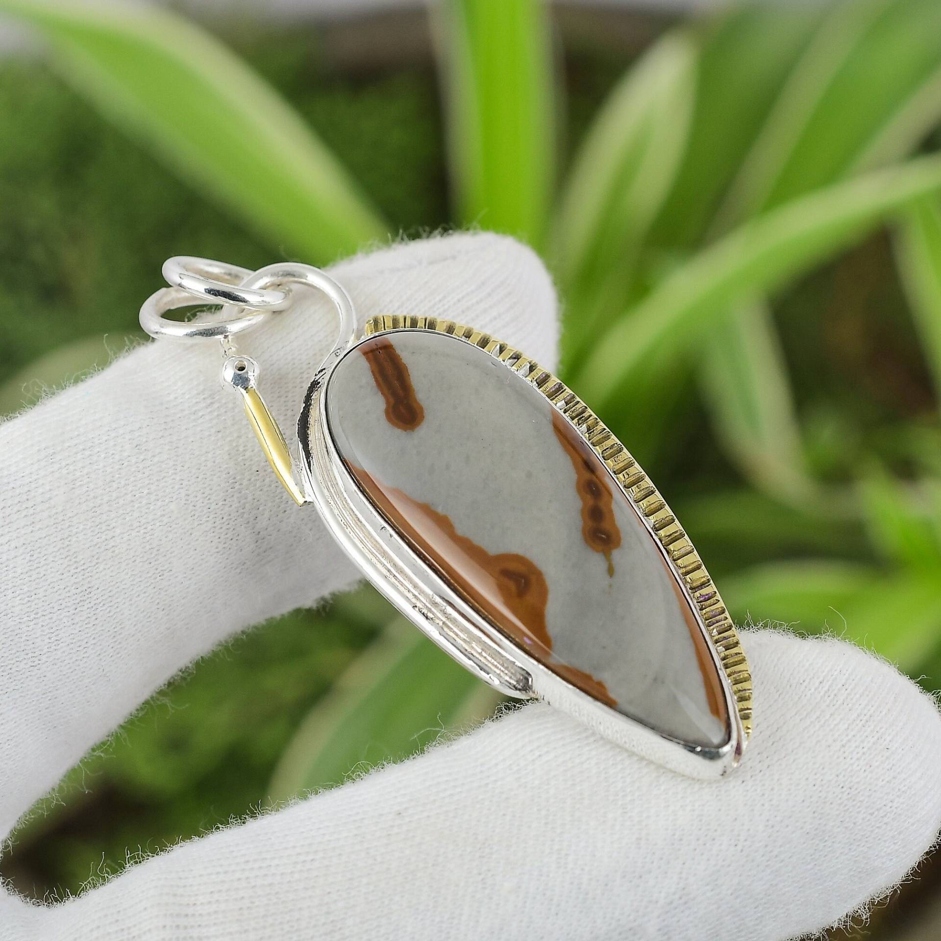 Polychrom Jaspis Anhänger 925 Sterling Silber 18K Vergoldet Handarbeit Antik Schmuck Verlobung Geschenk Natur Edelstein von PayalCreations