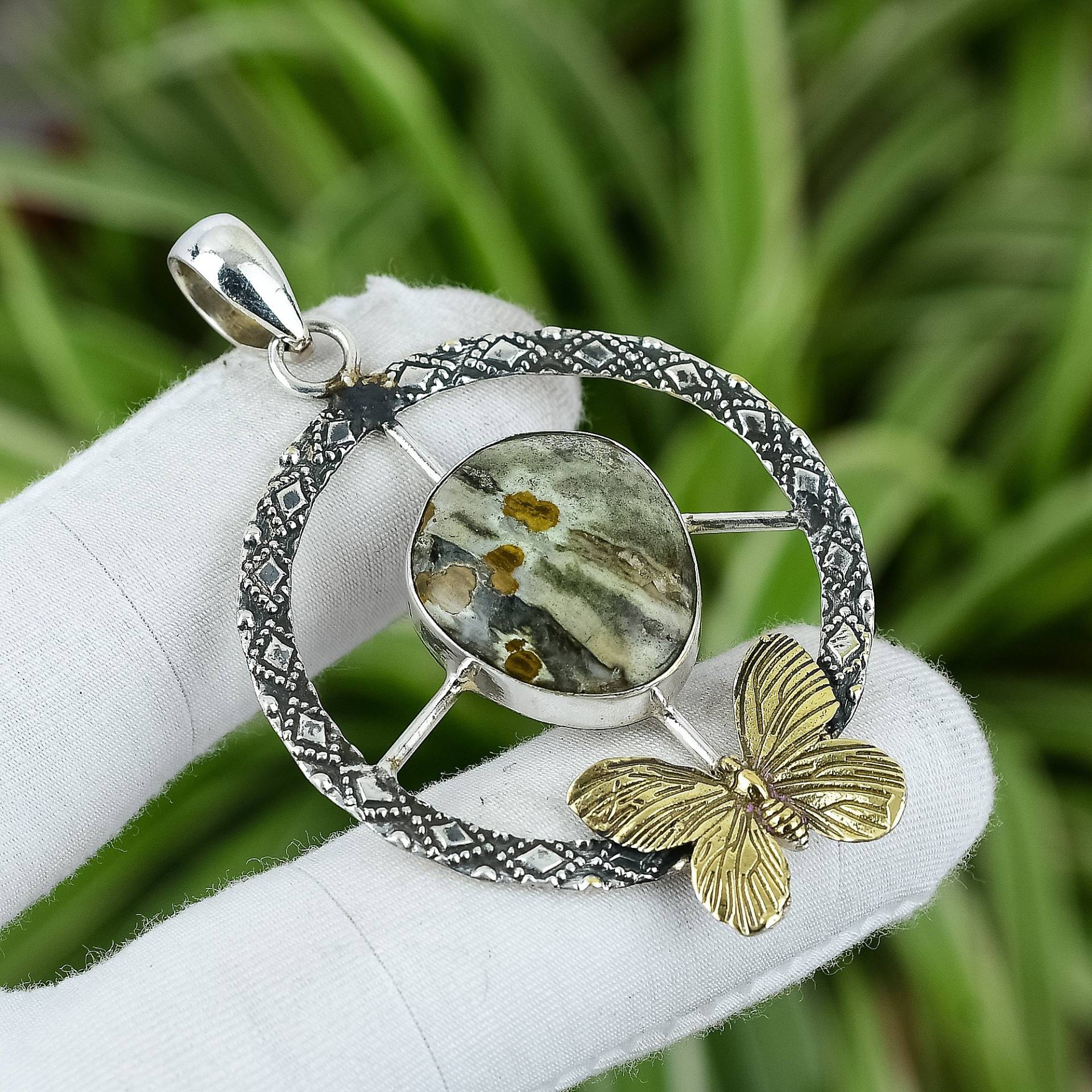 Polychrome Jaspis Anhänger 925 Sterling Silber 18K Vergoldet Schmetterling Edelstein Handgemacht Frauen Schmuck Geschenk Für Ihn von PayalCreations