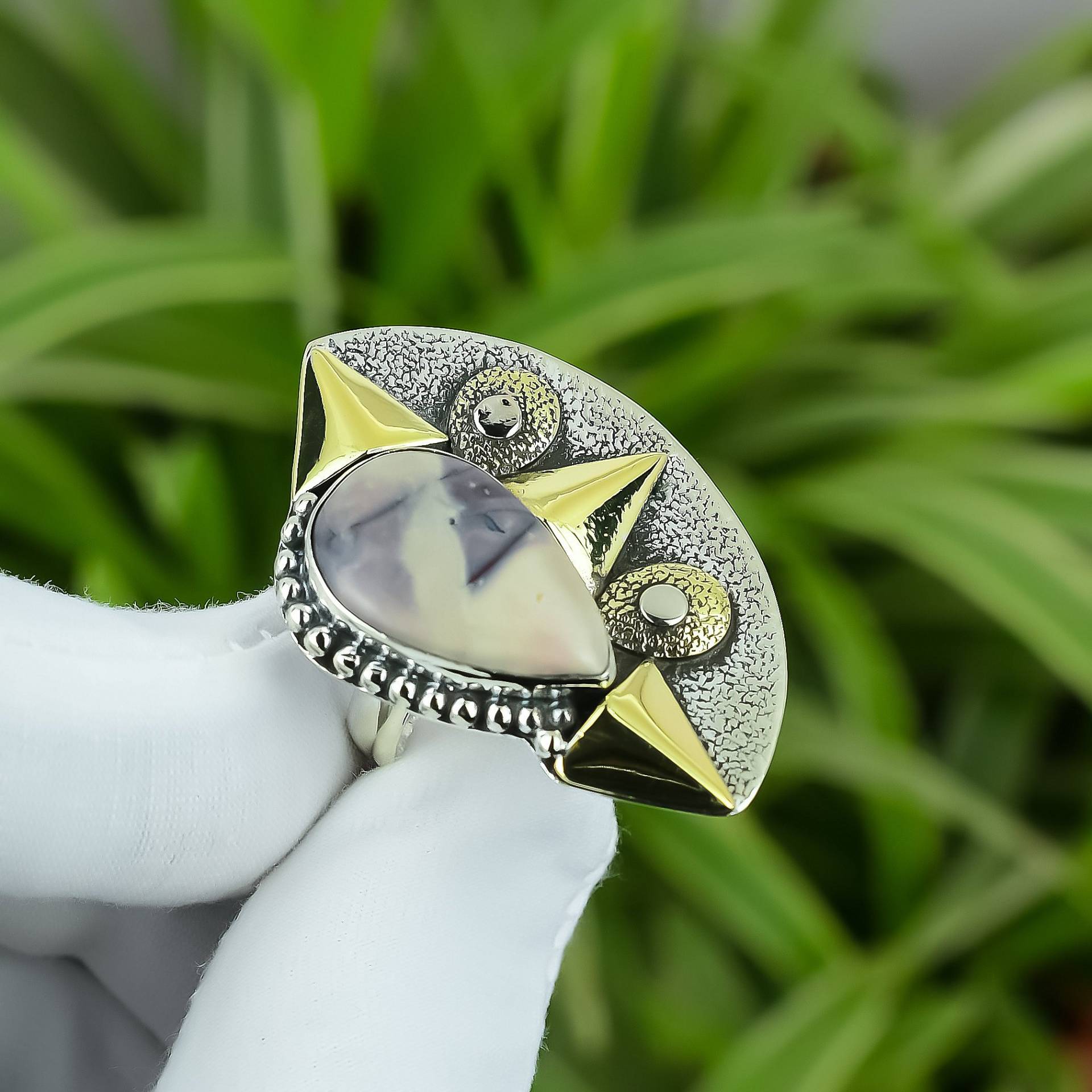 Porzellan Jaspis Ring 925 Sterling Silber Verstellbarer 18K Vergoldet Edelstein Dezenter Handarbeit Frauen Besonderes Geschenk von PayalCreations