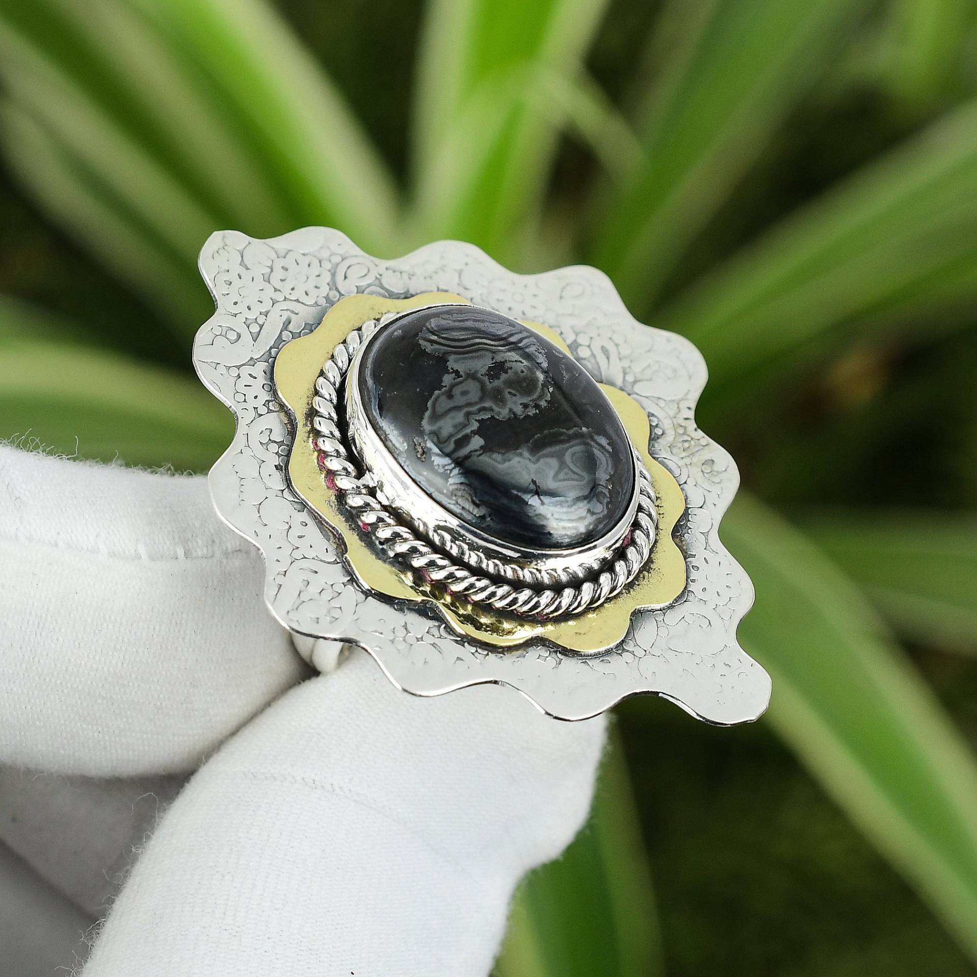 Psilomelane Ring 925 Sterling Silber Verstellbarer 18K Vergoldet Natürlicher Edelstein Handgemacht Dezenter Schmuck Hochzeit Geschenk von PayalCreations